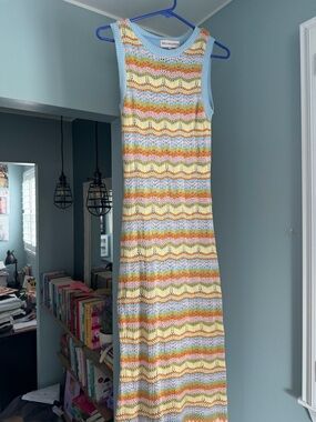 Sleeveless Crochet Maxi Dress in Pastel Stripe